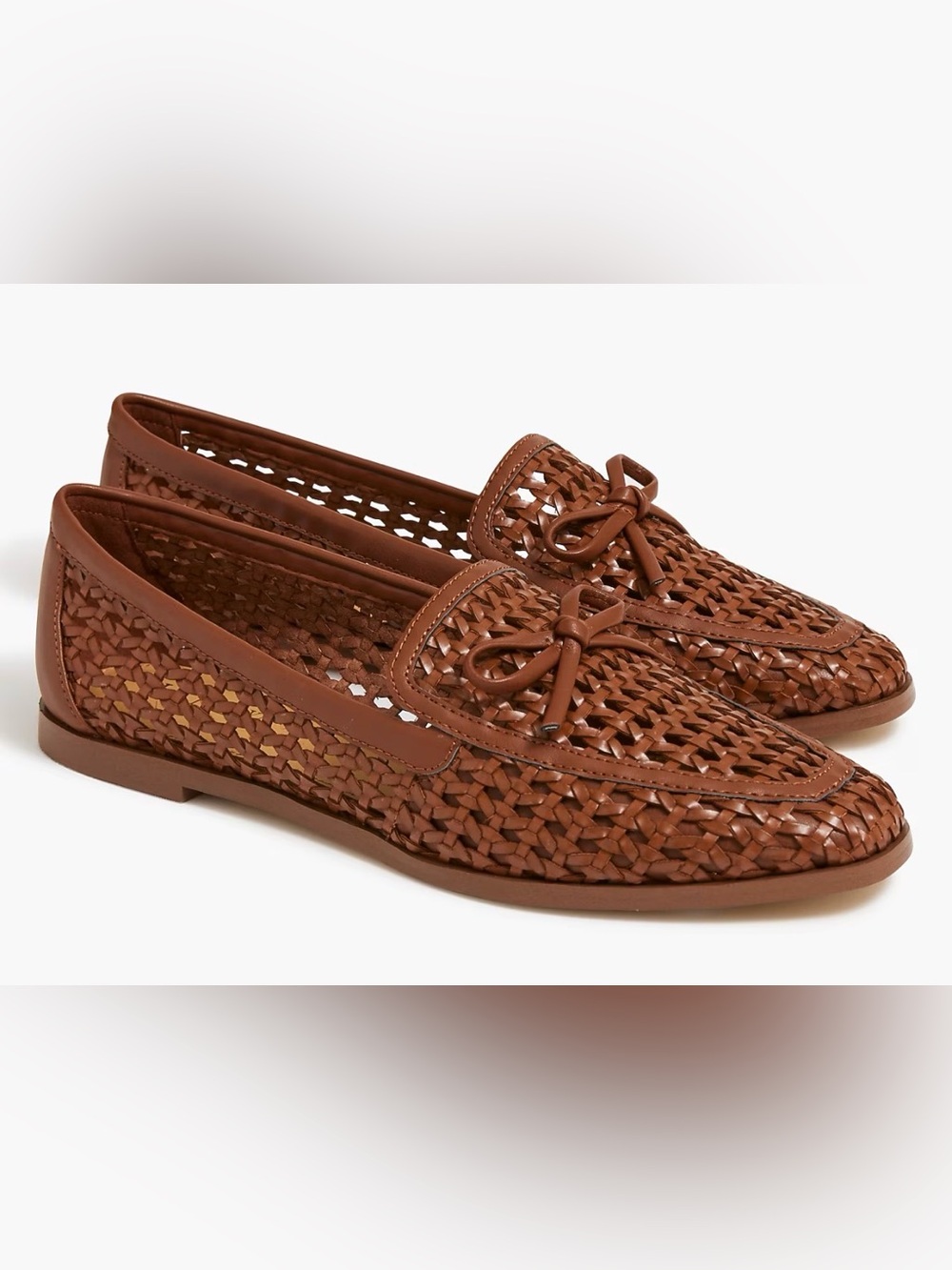 J. Crew Factory Woven Bow Loafers - Cognac
